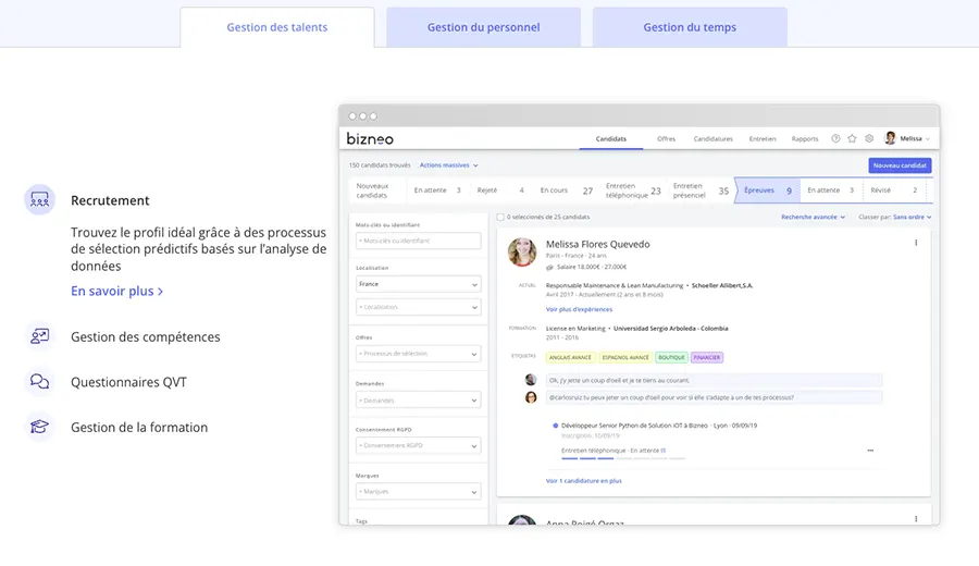 Bizneo ATS : fonctionnalités Bizneo ATS : fonctionnalités
