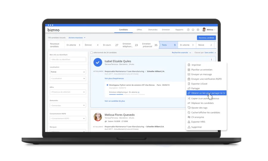 Bizneo ATS : interface logiciel recrutement Bizneo ATS : interface logiciel recrutement