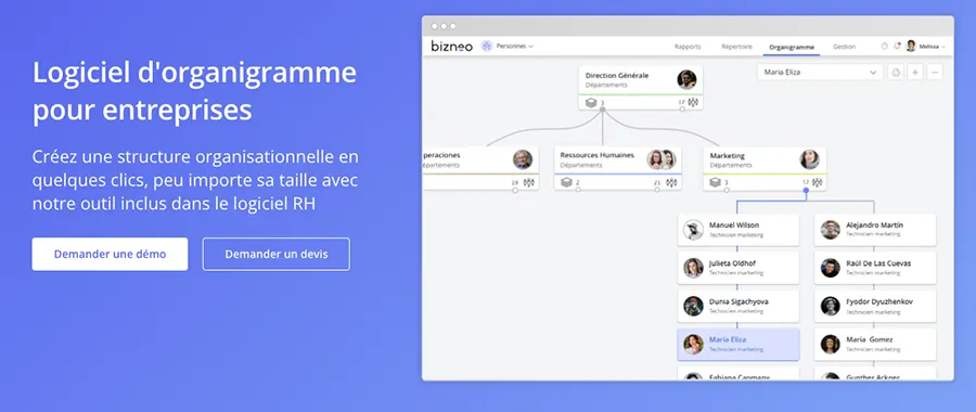 Bizneo HR : fonctionnalités organigramme d'entreprise