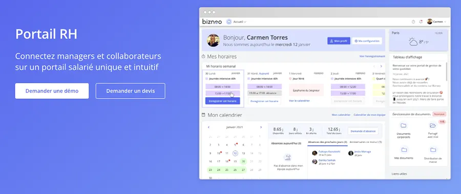 Bizneo HR : fonctionnalités portail RH