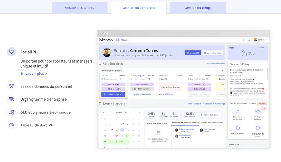 Bizneo HR : fonctionnalités