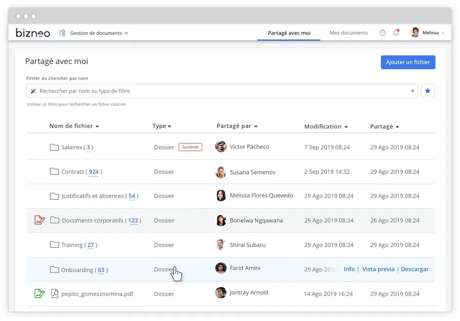 Bizneo HR : interface ged