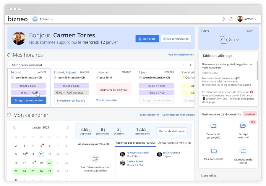 Bizneo HR : interface portail RH