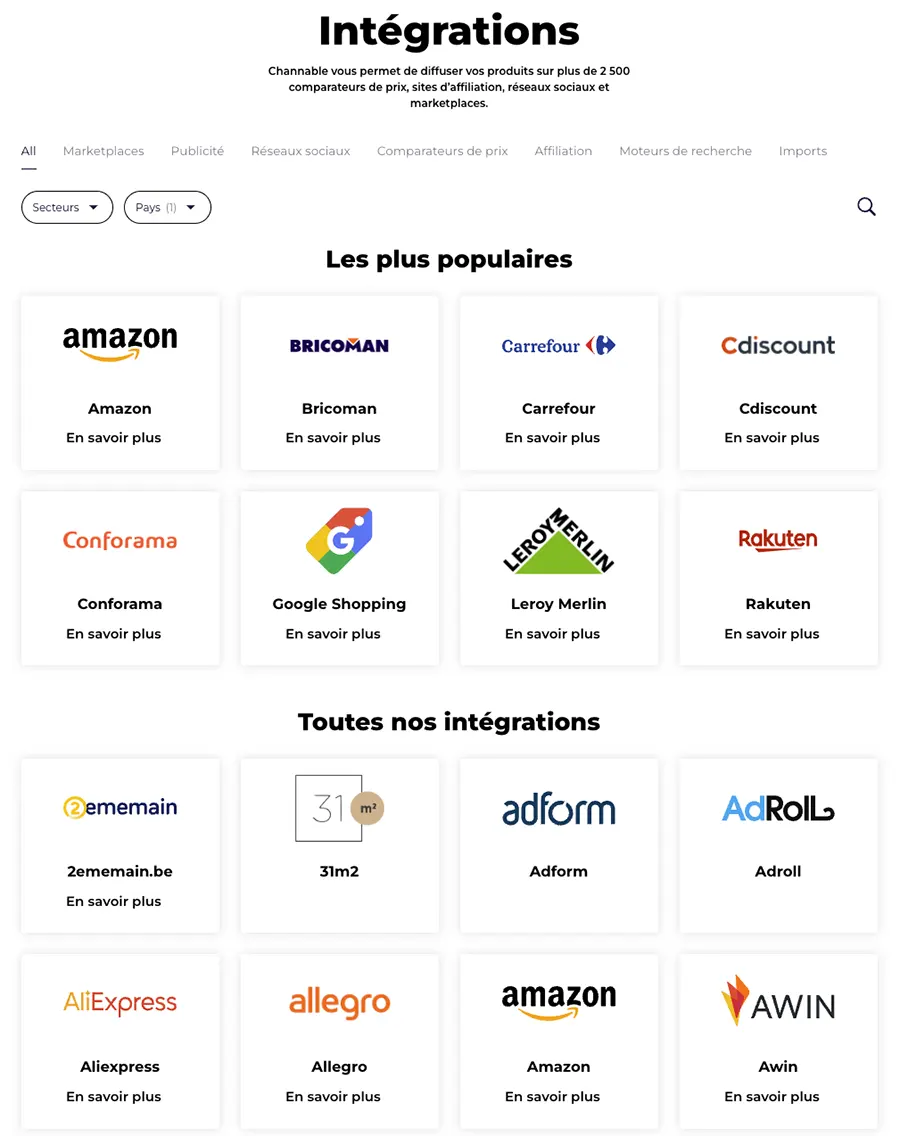 Channable : integrations