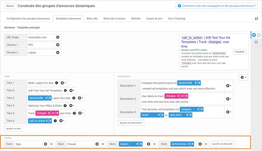 Channable : interface gestion publicité 1