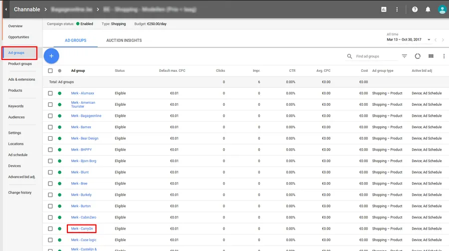 Channable : interface gestion publicité 2