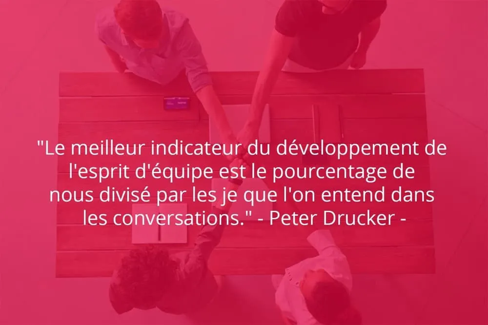 Citation de Peter Drucker sur le travail d'équipe et le développement.