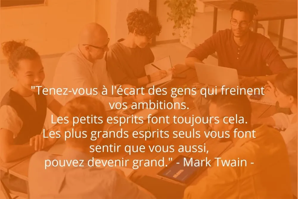 Citation de Mark Twain sur le travail et les ambitions.