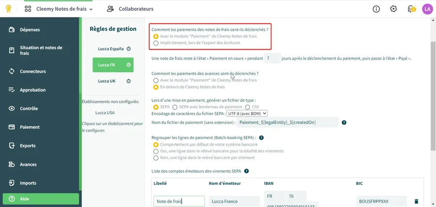 Cleemy Notes de frais : interface payer des notes de frais