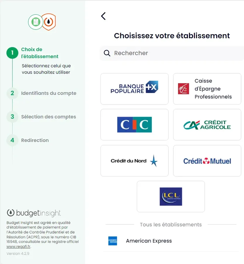 Cleemy Notes de frais : interface synchronisation bancaire