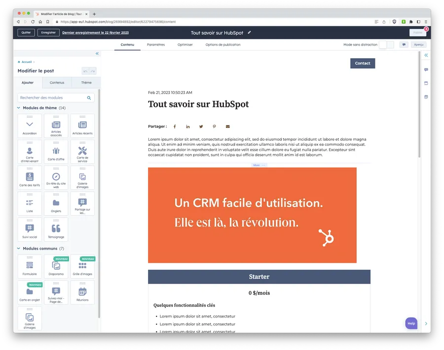 CMS Hub : fonctionnalité création d'un site internet