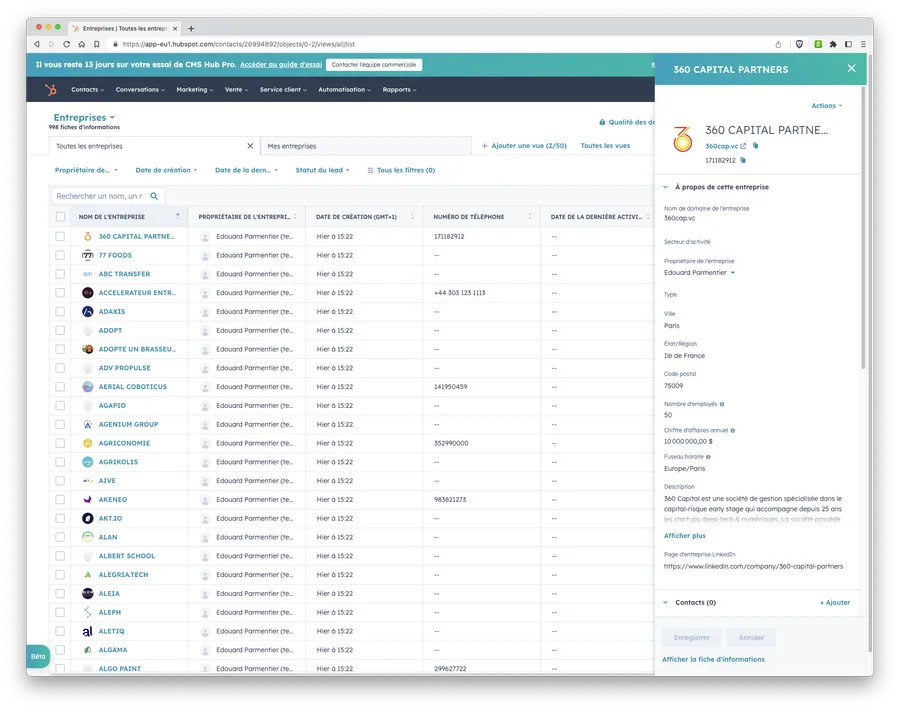 CMS Hub : fonctionnalité intégration CRM