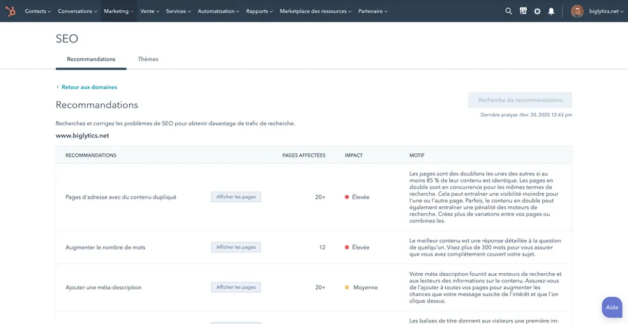 CMS Hub : fonctionnalité SEO