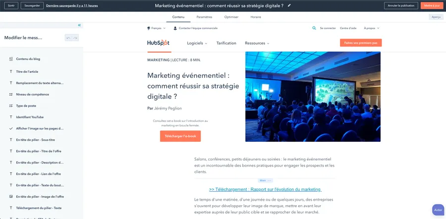 CMS Hub : interface création d'un blog