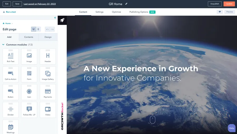 CMS Hub : interface de l'éditeur WYSIWYG
