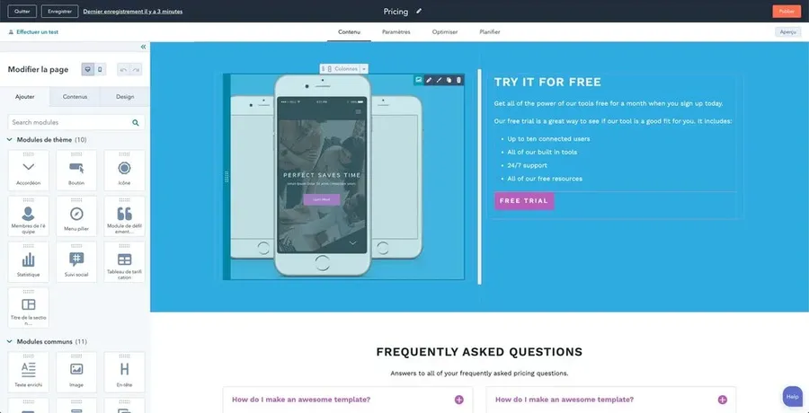 CMS Hub : interface création d'une landing page