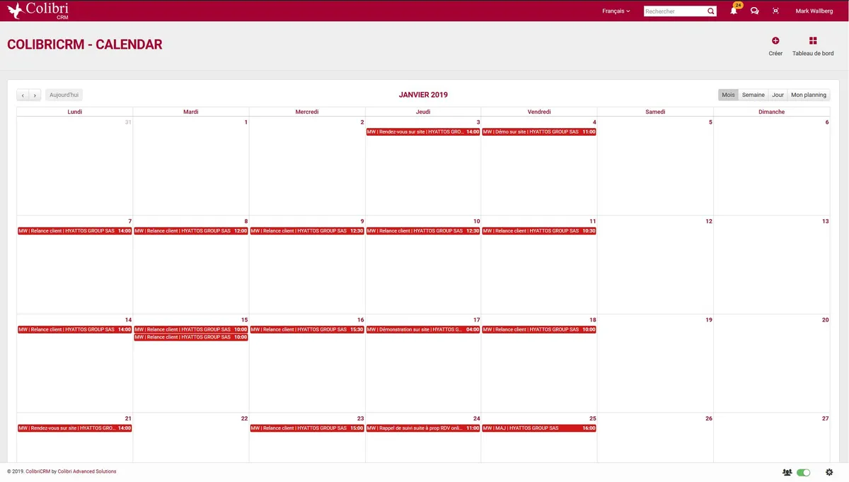 ColibriCRM : calendrier ColibriCRM : calendrier