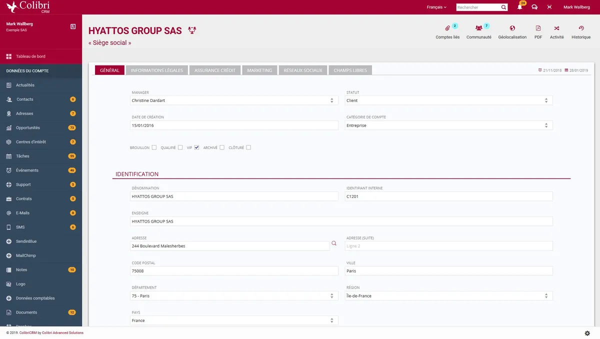 ColibriCRM : fiche compte ColibriCRM : fiche compte