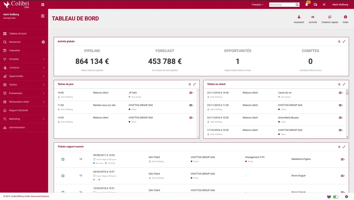 ColibriCRM : tableau de bord ColibriCRM : tableau de bord