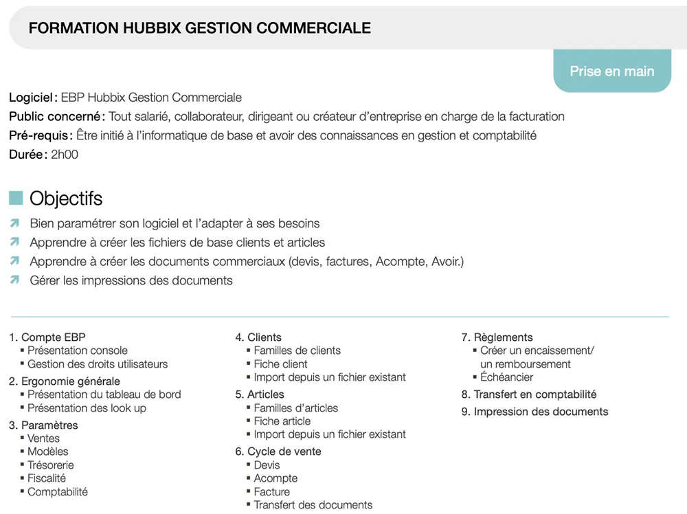 EBP Gestion Commerciale Hubbix : formation