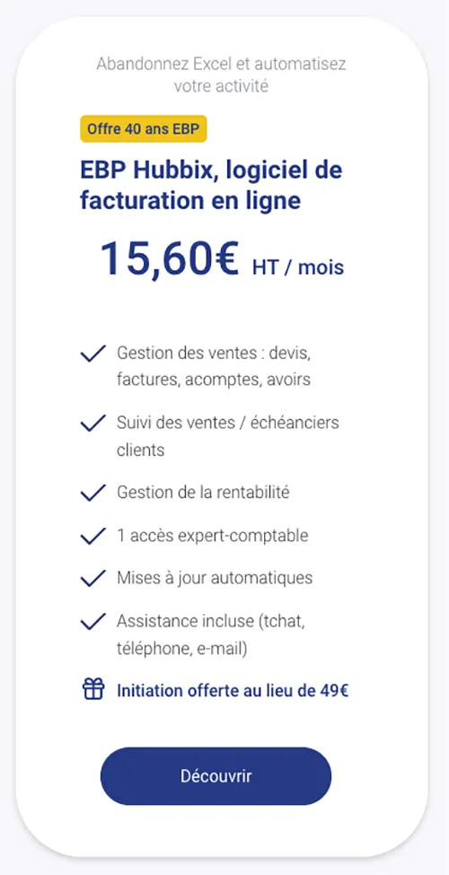 EBP Gestion Commerciale Hubbix : prix