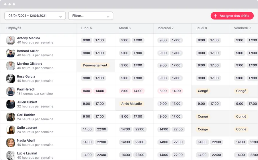 Factorial : fonctionnalités gestion des plannings