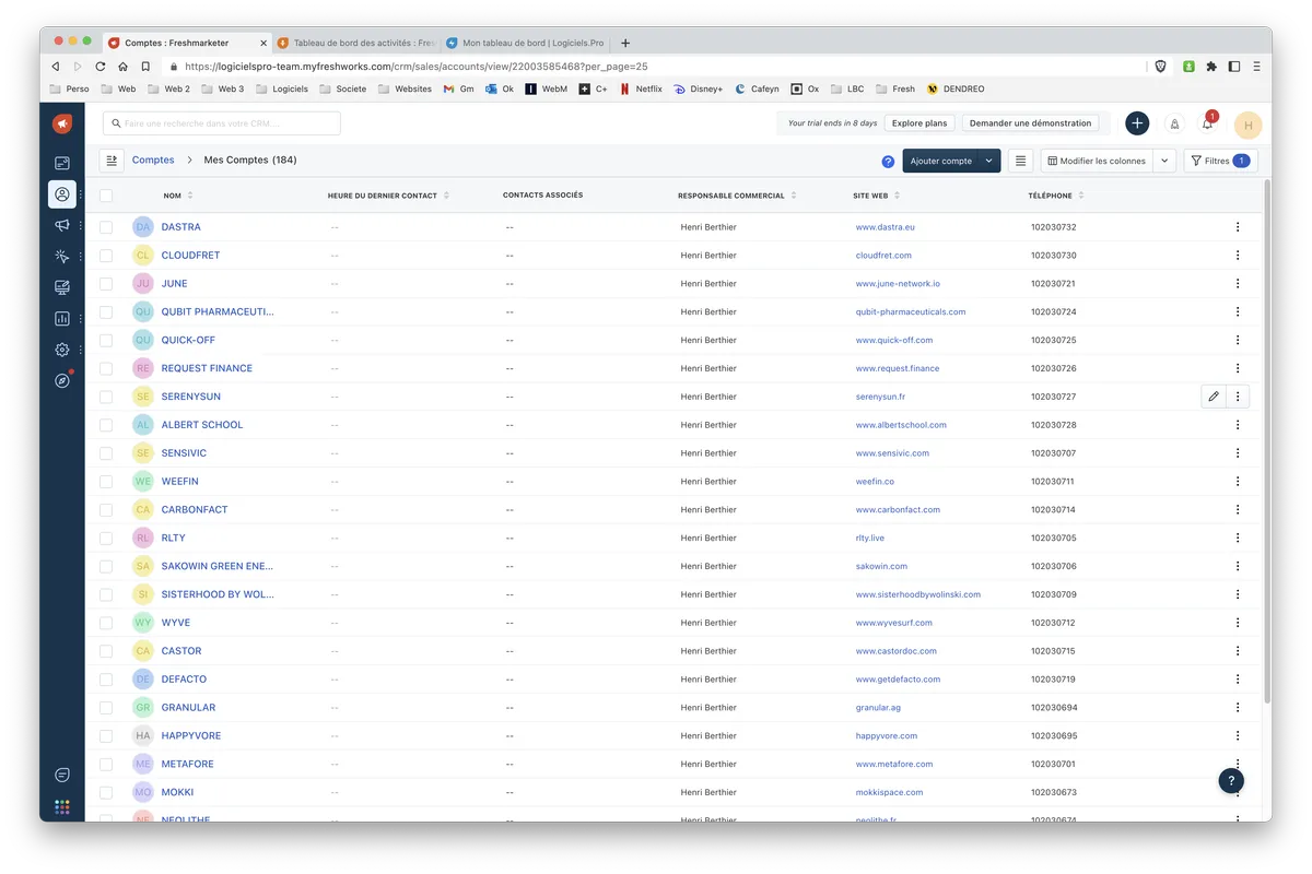 Freshmarketer : gestion des comptes / entreprises 1