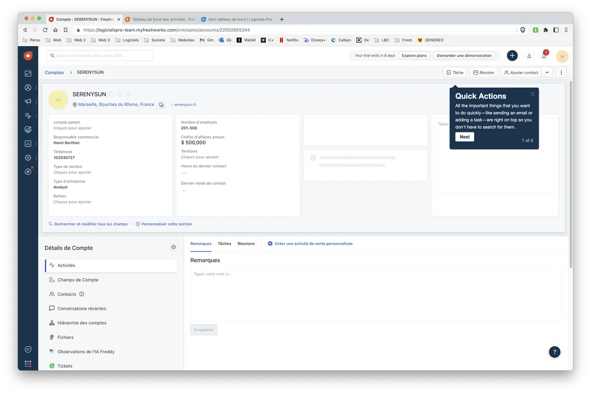 Freshmarketer : gestion des comptes / entreprises 2