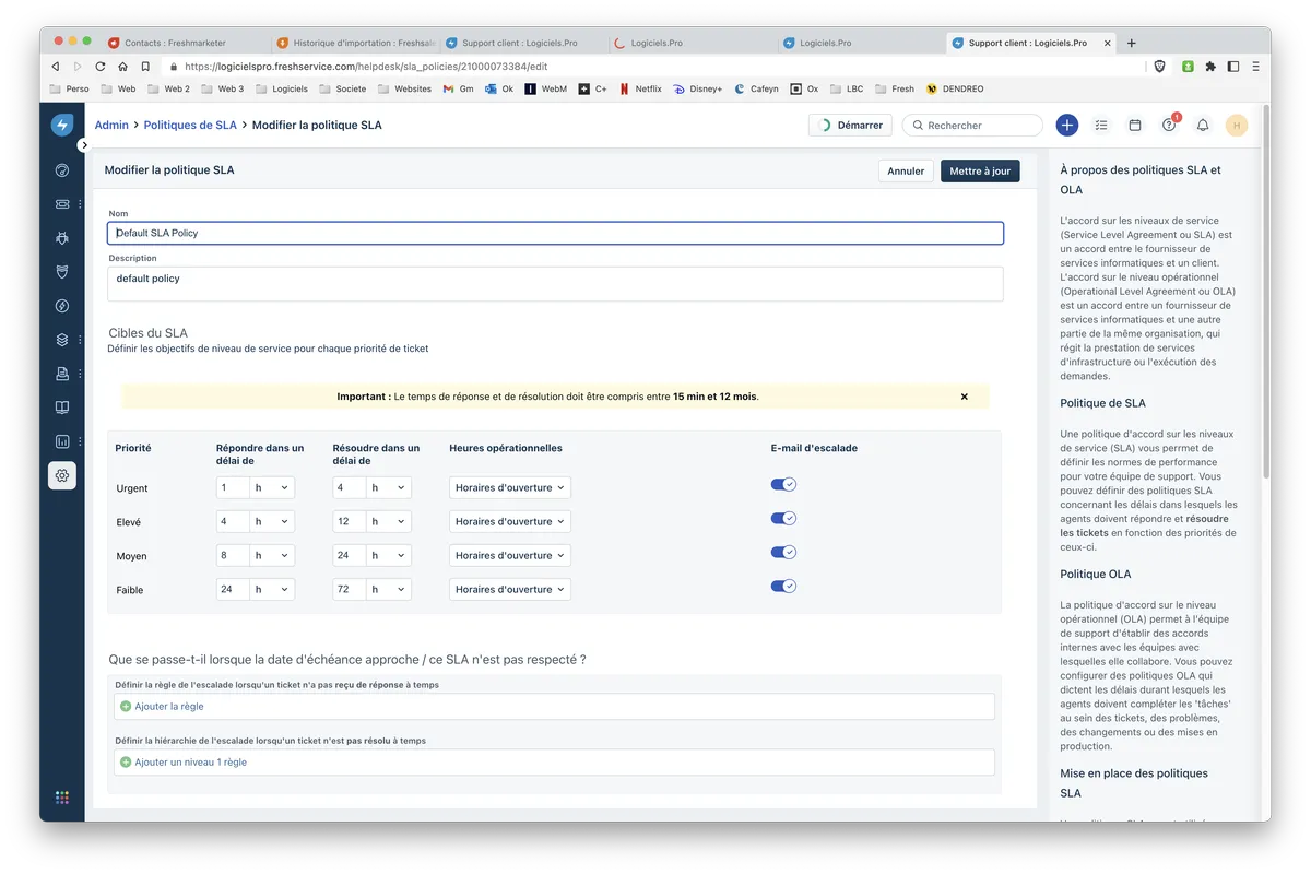 Freshservice : configuration SLA Freshservice : configuration SLA