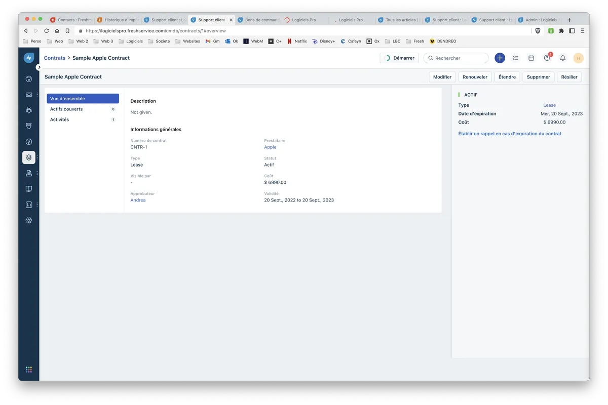 Freshservice : gestion des contrats 2 Freshservice : gestion des contrats 2