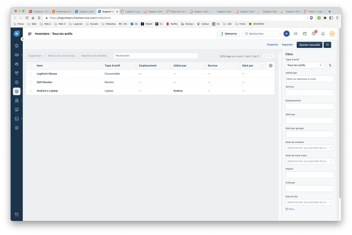 Freshservice : inventaire des actifs 1 Freshservice : inventaire des actifs 1