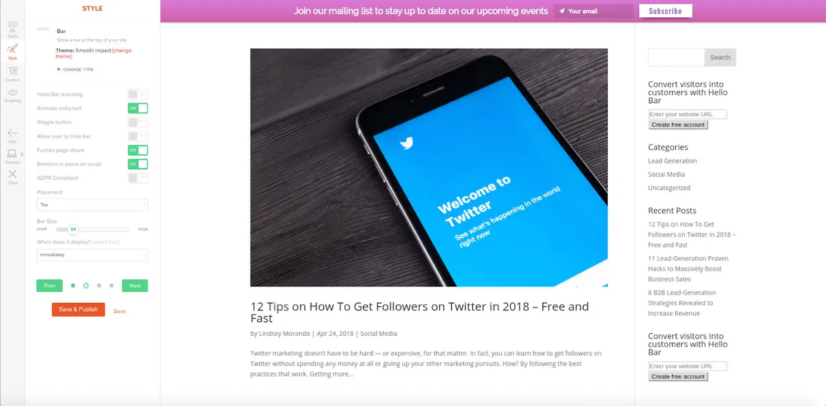 Hello Bar : avis des utilisateurs, avantages & inconvénients de ce logiciel de création de fenêtres pop-up Hello Bar : avis des utilisateurs, avantages & inconvénients de ce logiciel de création de fenêtres pop-up