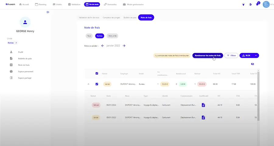 HiFiveWork : interface notes de frais HiFiveWork : interface notes de frais