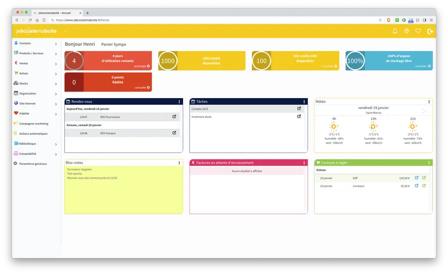 jeboostemaboite : interface accueil jeboostemaboite : interface accueil