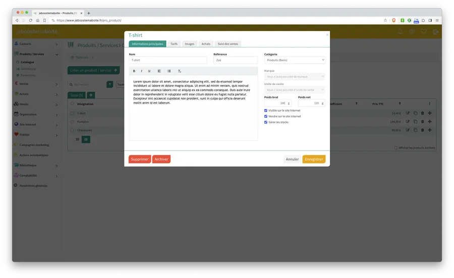 jeboostemaboite : interface gestion produits jeboostemaboite : interface gestion produits