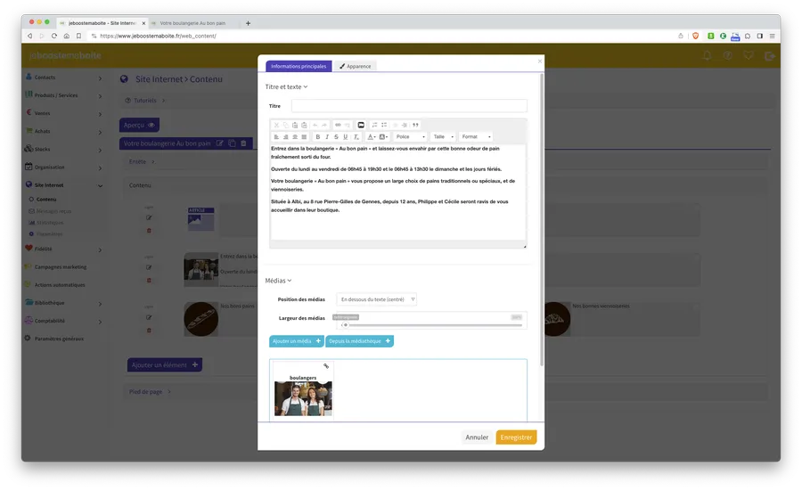 jeboostemaboite : interface site internet jeboostemaboite : interface site internet