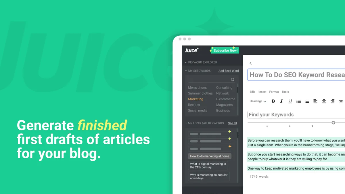 Juice : avis des utilisateurs, avantages & inconvénients de ce logiciel de marketing par IA Juice : avis des utilisateurs, avantages & inconvénients de ce logiciel de marketing par IA