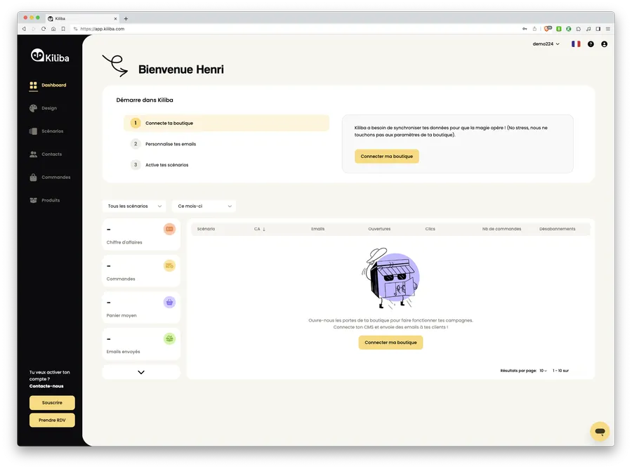 Kiliba : interface dashboard