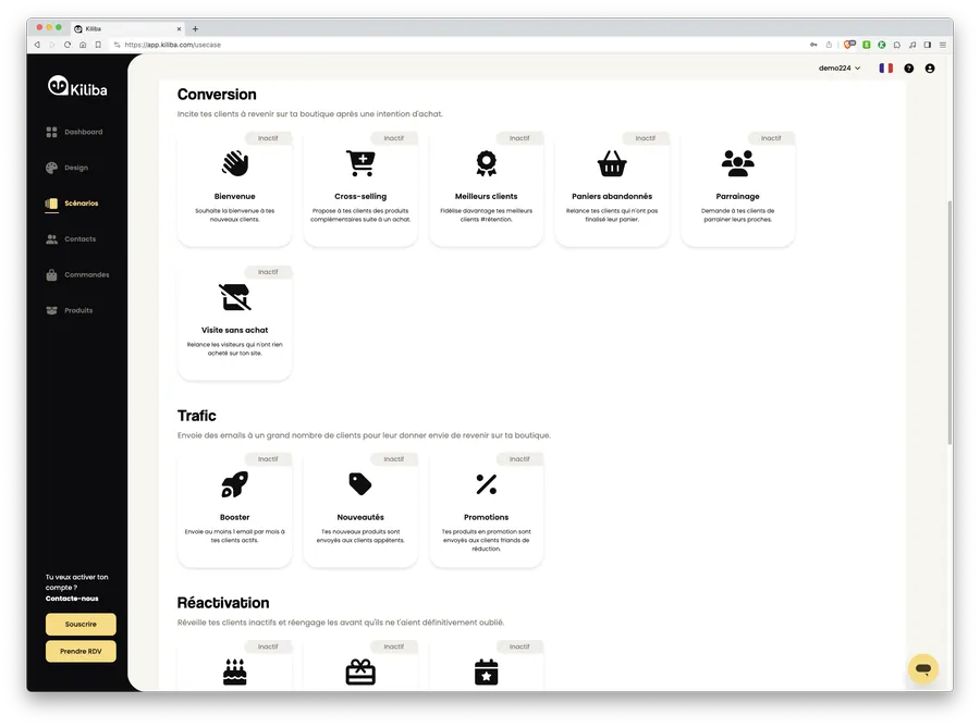Kiliba : interface scénarios 1