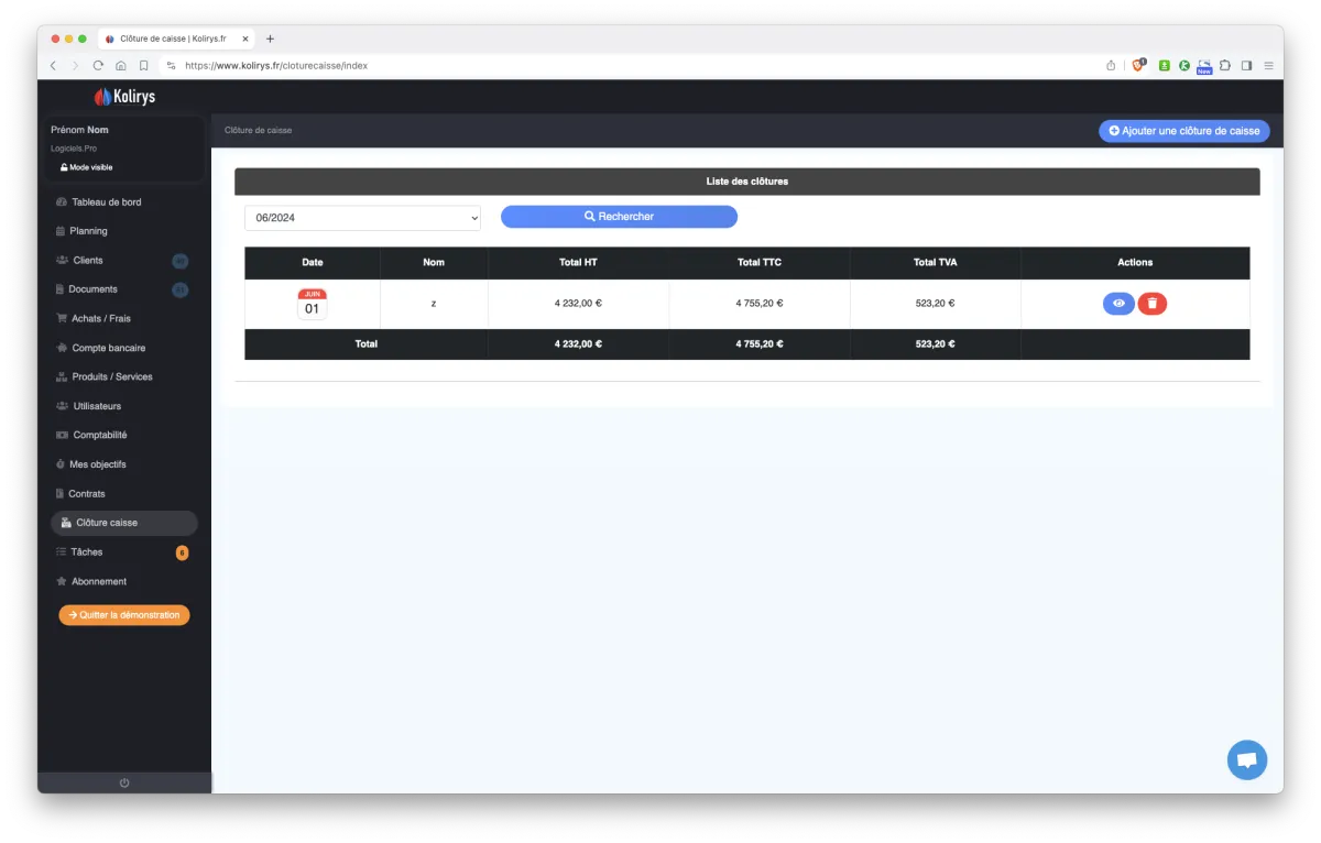 Kolirys : interface cloture de caisse