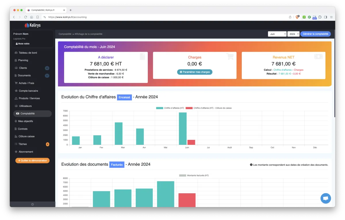 Kolirys : interface comptabilité