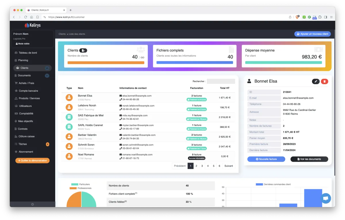 Kolirys : interface gestion des clients