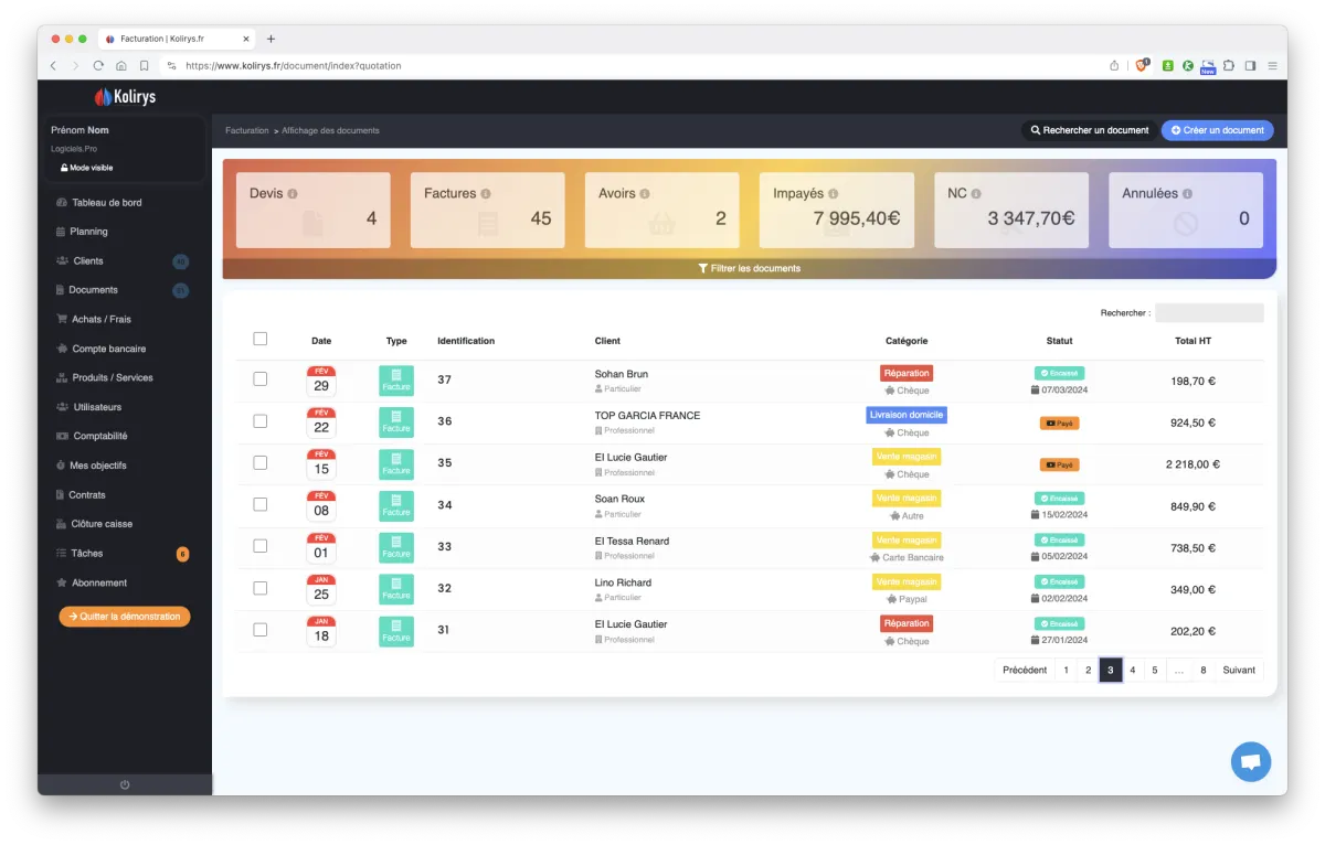 Kolirys : interface gestion documents