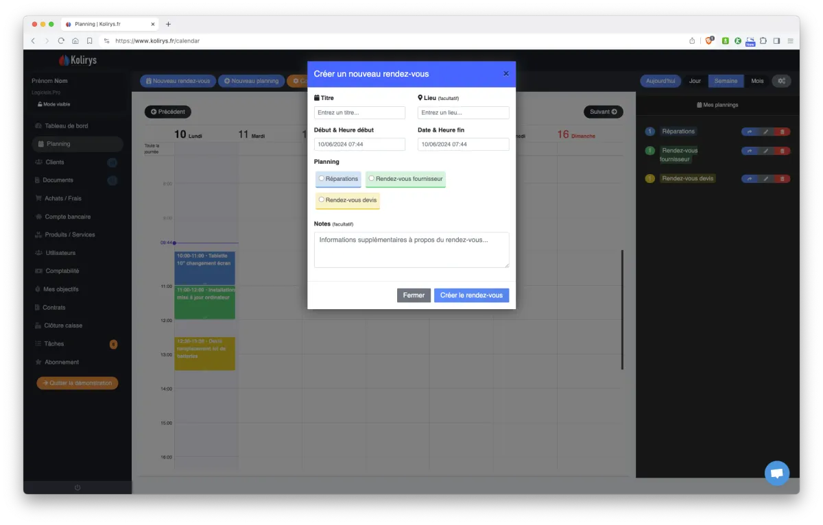Kolirys : interface planning