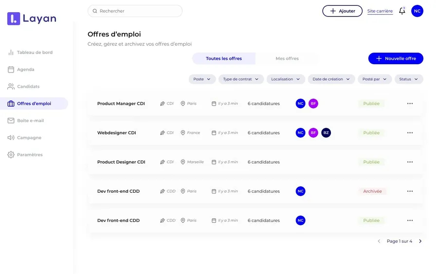 Layan : interface gestion d'offres emploi Layan : interface gestion d'offres emploi