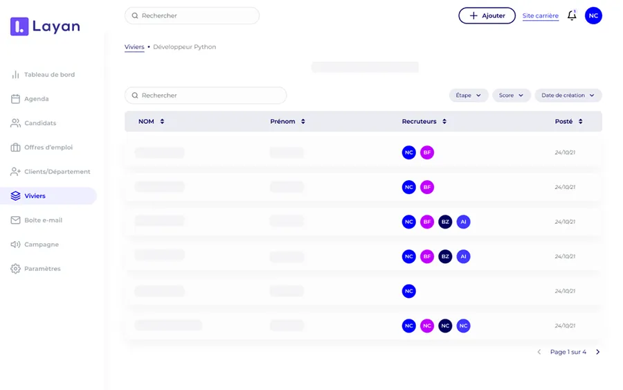 Layan : interface sourcing de candidats Layan : interface sourcing de candidats