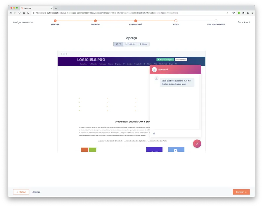 Marketing Hub : fonctionnalité module de chat en direct Marketing Hub : fonctionnalité module de chat en direct
