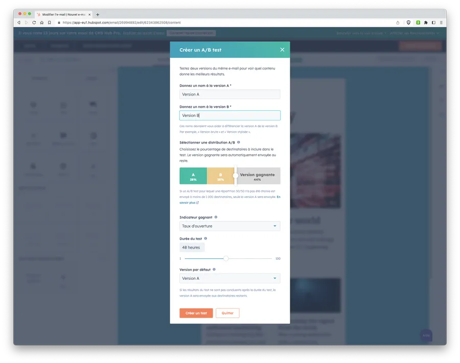 Marketing Hub : fonctionnalité premium : A/B testing Marketing Hub : fonctionnalité premium : A/B testing