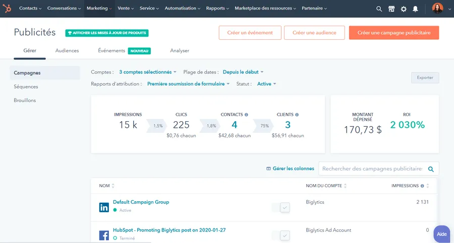 Marketing Hub : fonctionnalité publicité en ligne Marketing Hub : fonctionnalité publicité en ligne
