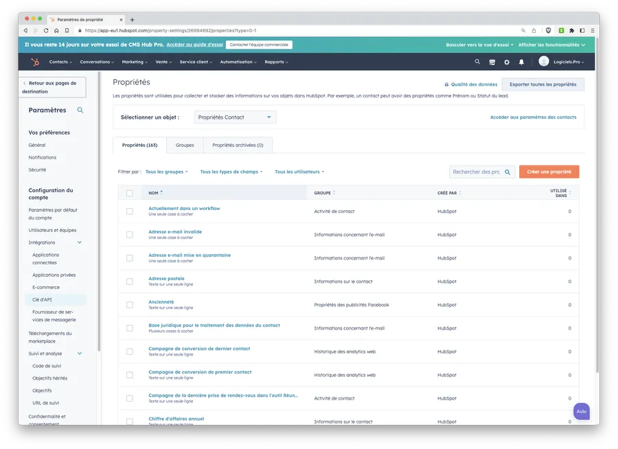 Marketing Hub : interface des paramètres de personnalisation Marketing Hub : interface des paramètres de personnalisation